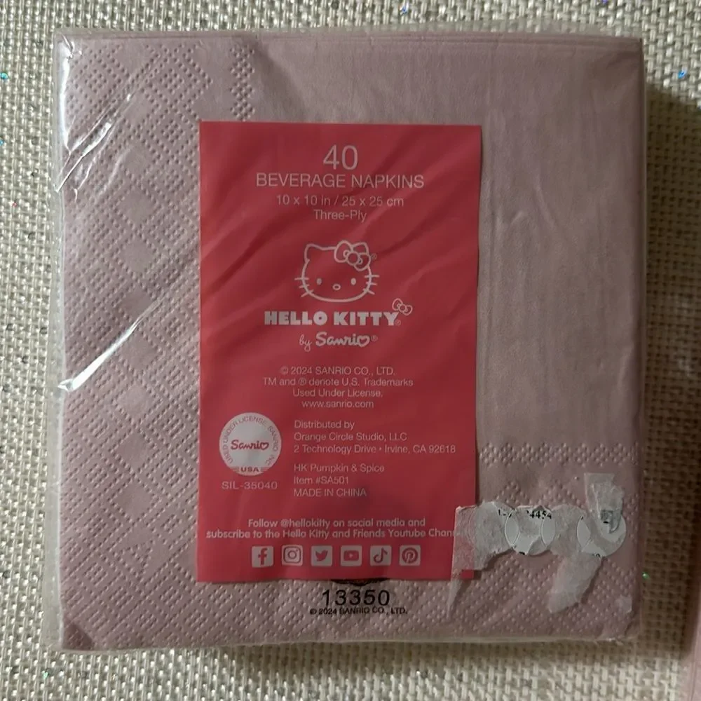 HELLO KITTY Pink White Orange Black Pumpkin Spice Fall Square Beverage Napkins
